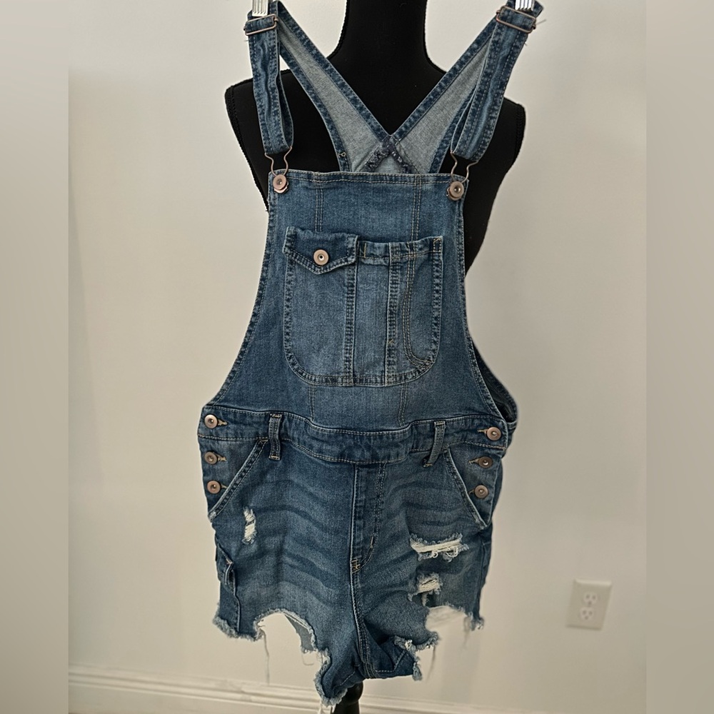 No Boundaries Blue Denim short Overalls